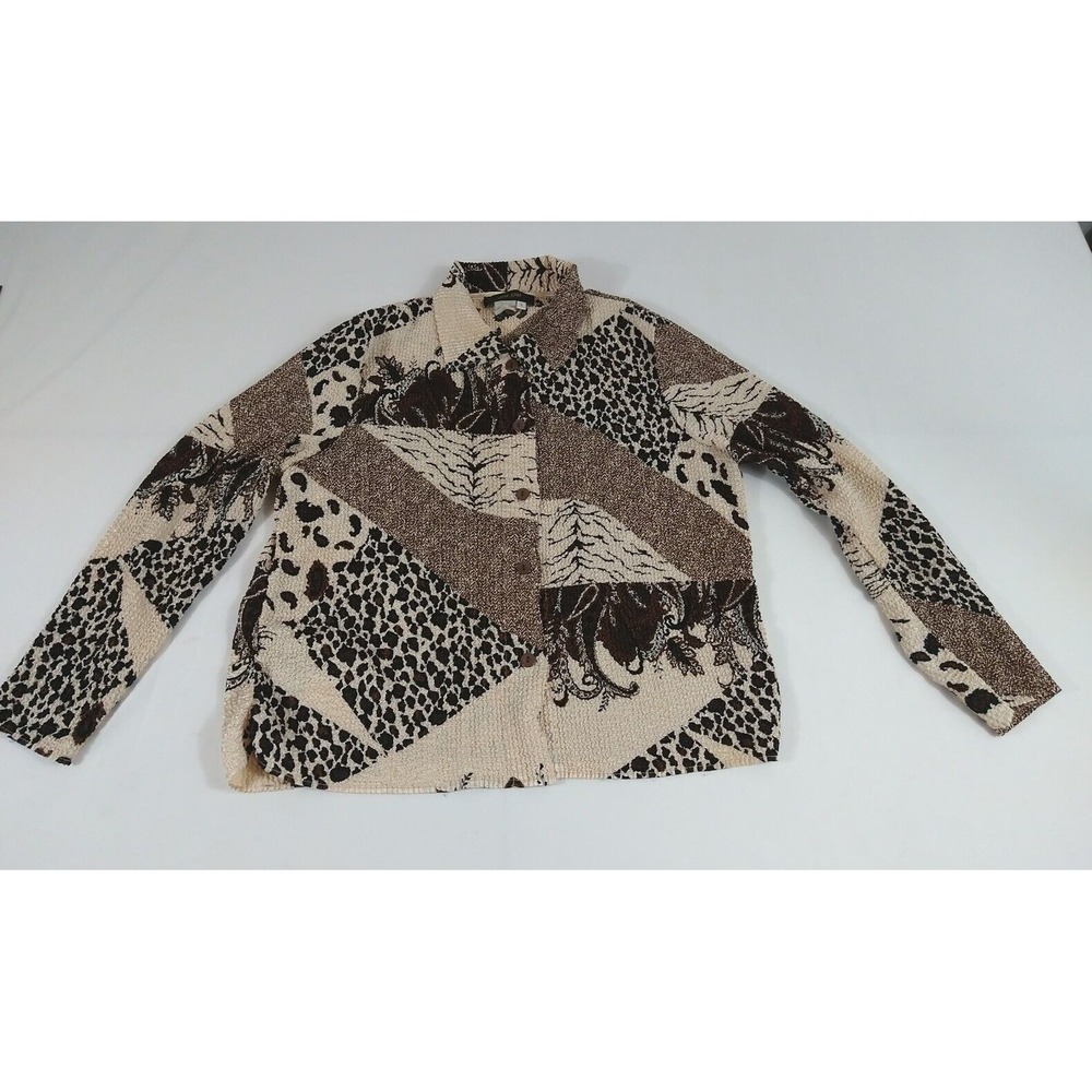 Bala Bala Ladies‎ Blouse Animal/Earthy Print Brown S Long Sleeve Button Up (323)